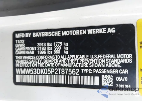 2023 Mini Hardtop Cooper S из США, поврежденный, VIN WMW53DK05P2T87562